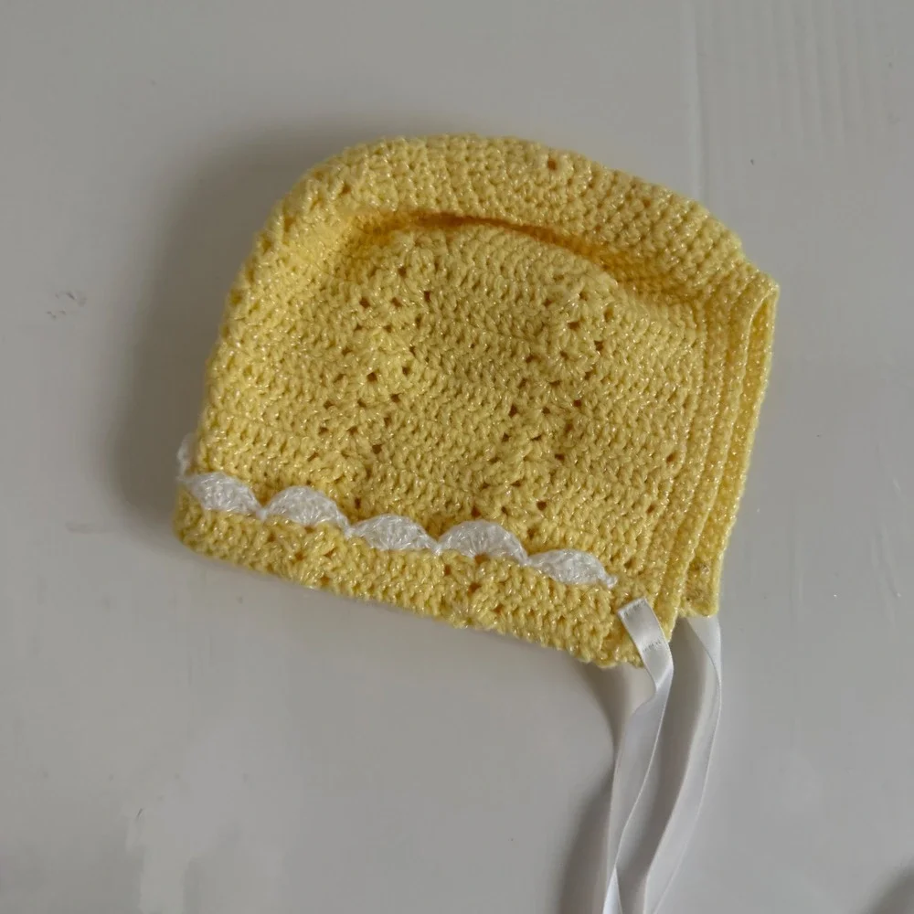 Vintage Handmade Yellow Baby Bonnet